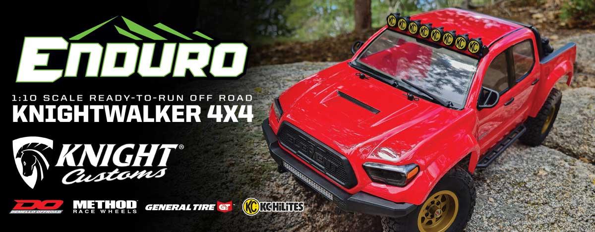 (Pictured: #40121 Enduro Trail Truck, Knightwalker Red RTR, and #40121C LiPo Combo.)