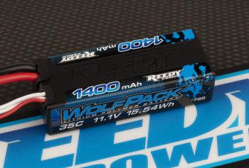 (Pictured: #765 WolfPack LiPo Mini 1400mAh 35C 3S 11.1V with T-plug.)