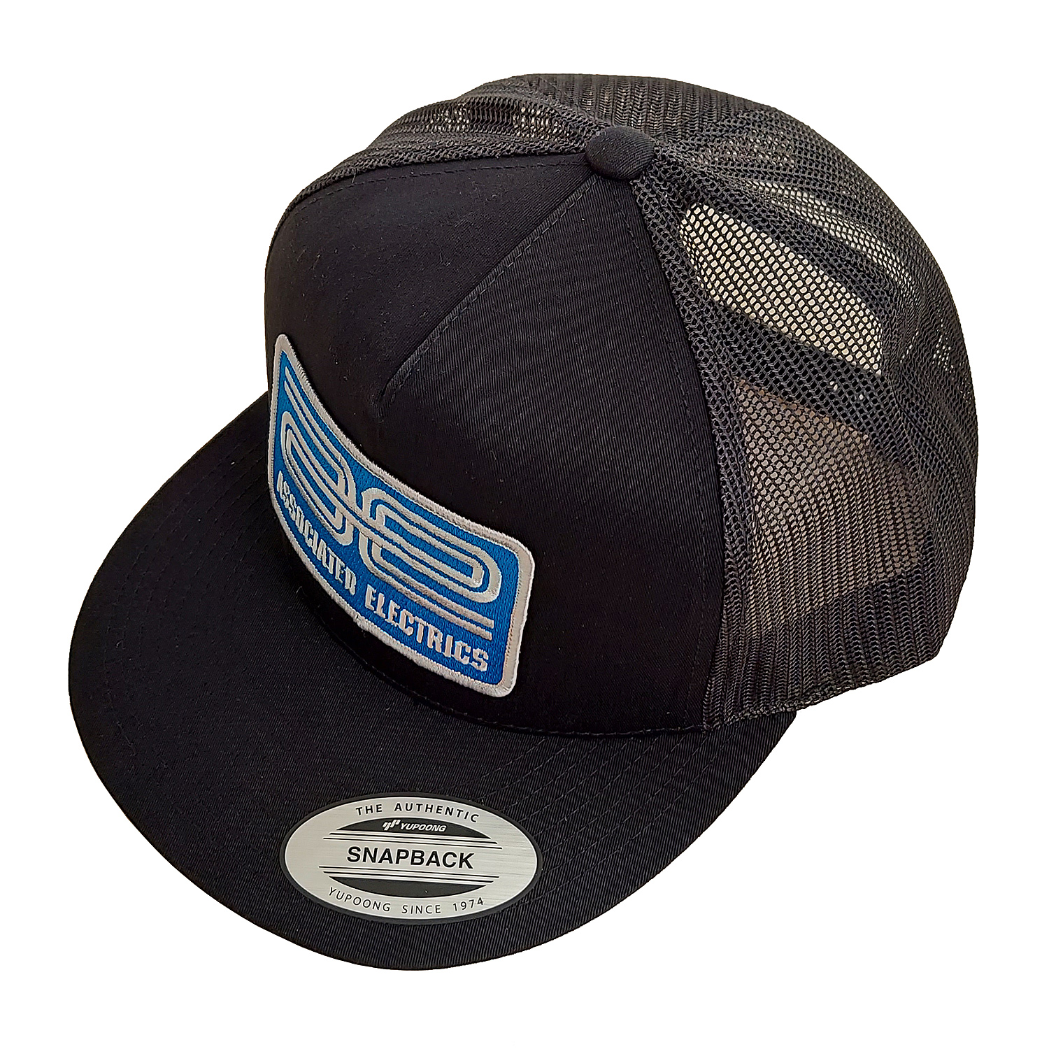 AE Logo Trucker Hat, flat bill, black